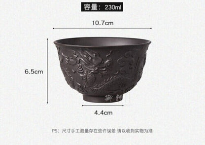 Chinese Yixing Zisha Clay Pottery Teacup Carved Dragon Design Cup 4.2 inch 230ml