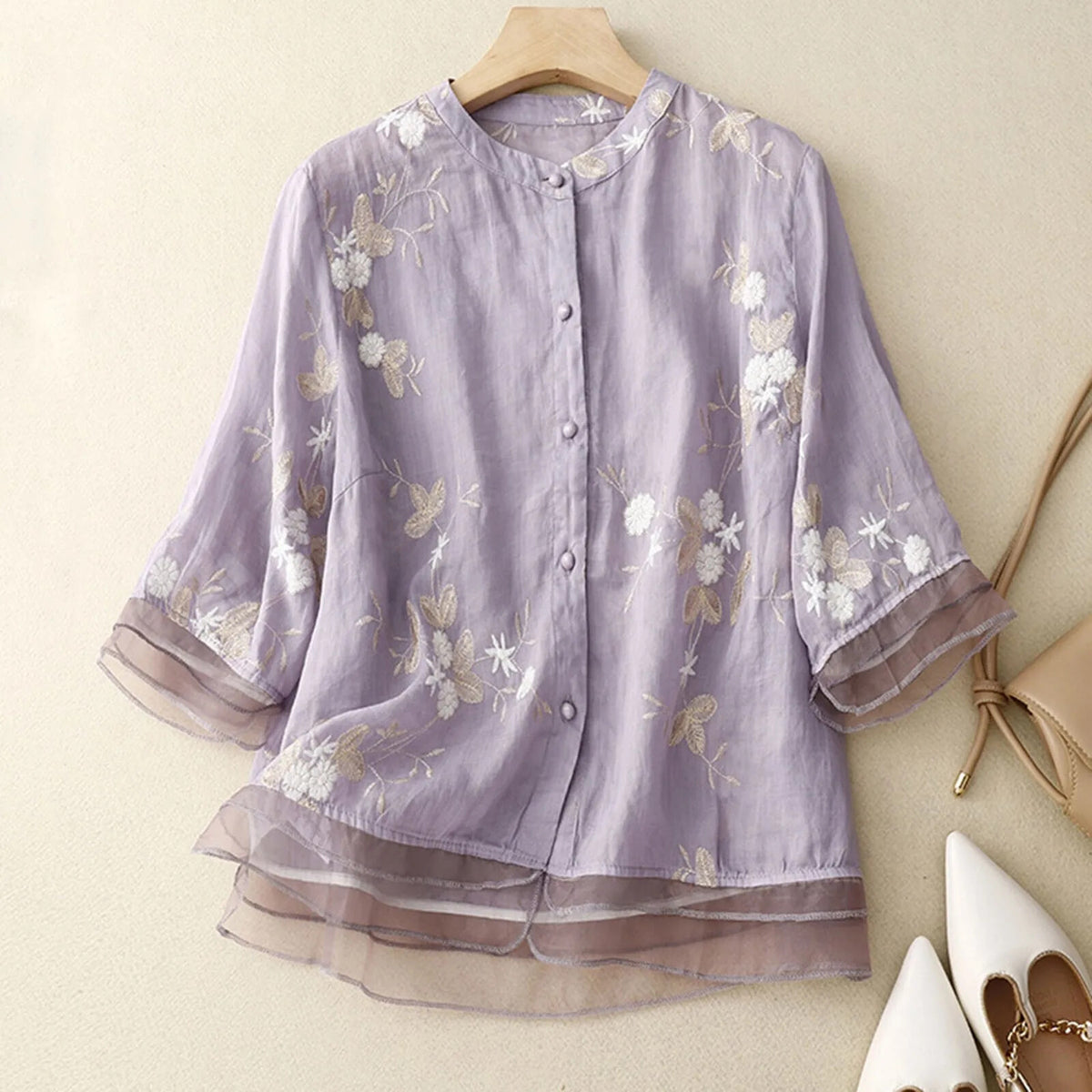 Women'S Cotton Linen Floral Shirts Embroidery Chinese Style Loose Blouse
