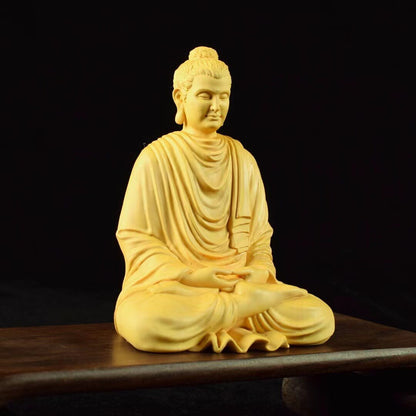 Wooden Shakyamuni Buddhist Figure Statue Solid Wood Hand Carving Chinese Buddha