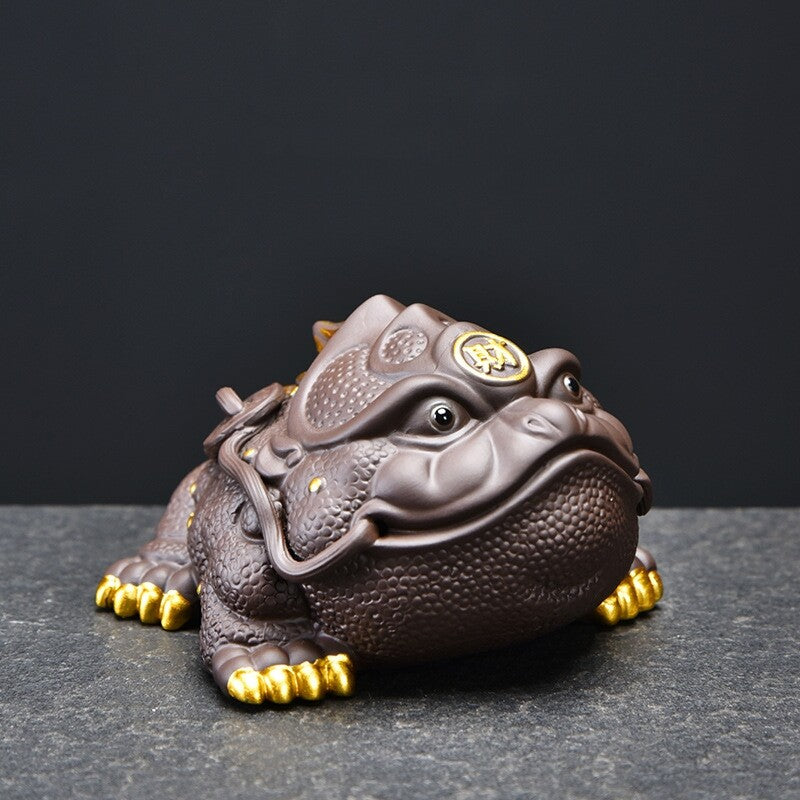 Wealthy Mascot Toad Statue Handmade Tea Pet Table Ornament Decoration Zisha Clay