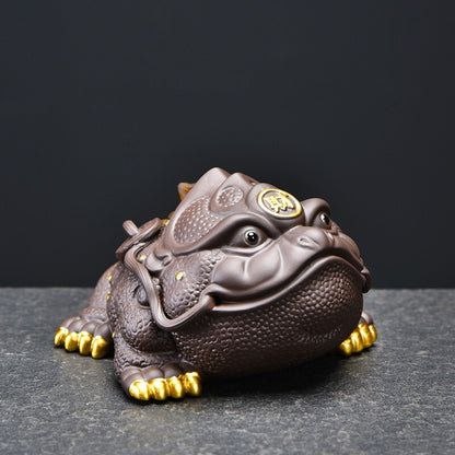 Wealthy Mascot Toad Statue Handmade Tea Pet Table Ornament Decoration Zisha Clay