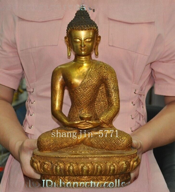 Tibet Buddhism Temple Bronze Gilt Sakyamuni Shakyamuni Medicine Buddha Statue
