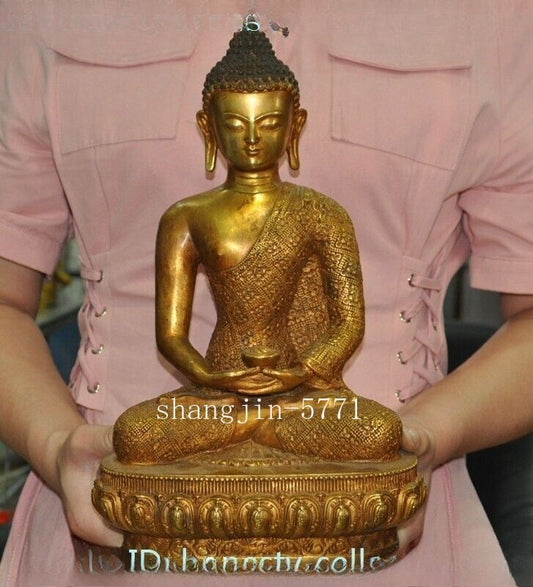Tibet Buddhism Temple Bronze Gilt Sakyamuni Shakyamuni Medicine Buddha Statue