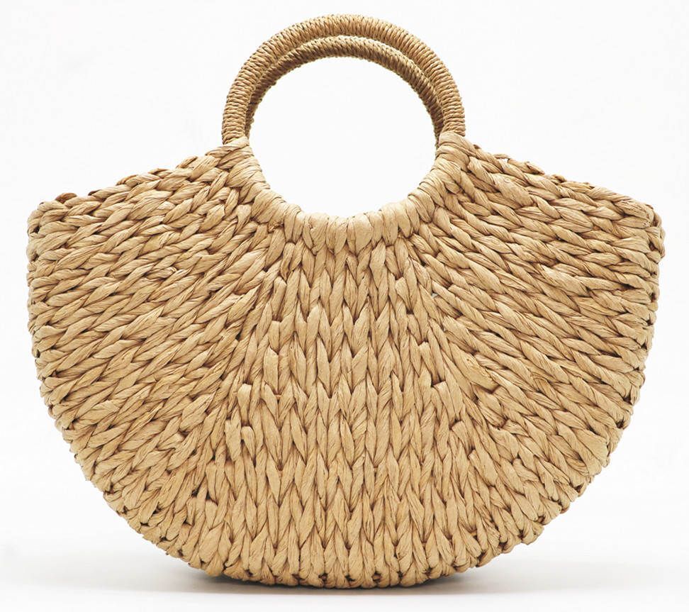 Handmade Bag Pompon Beach Weaving Paper Straw Bag Wrapped Moon Shaped Pouch 1 pc