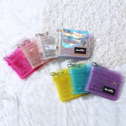 Transparent PVC Purse Card Bag Bus Card Cover Folding Wallet KidID Piece Set