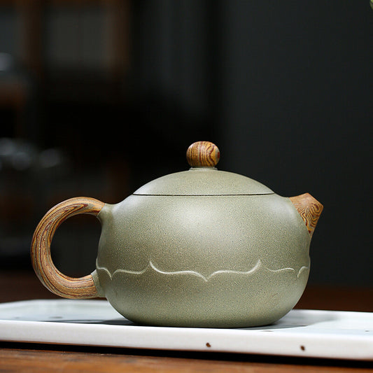 Collect Chinese Yixing Zisha Pottery Bean Green Clay 350ML Mesh Xishi Teapot 西施