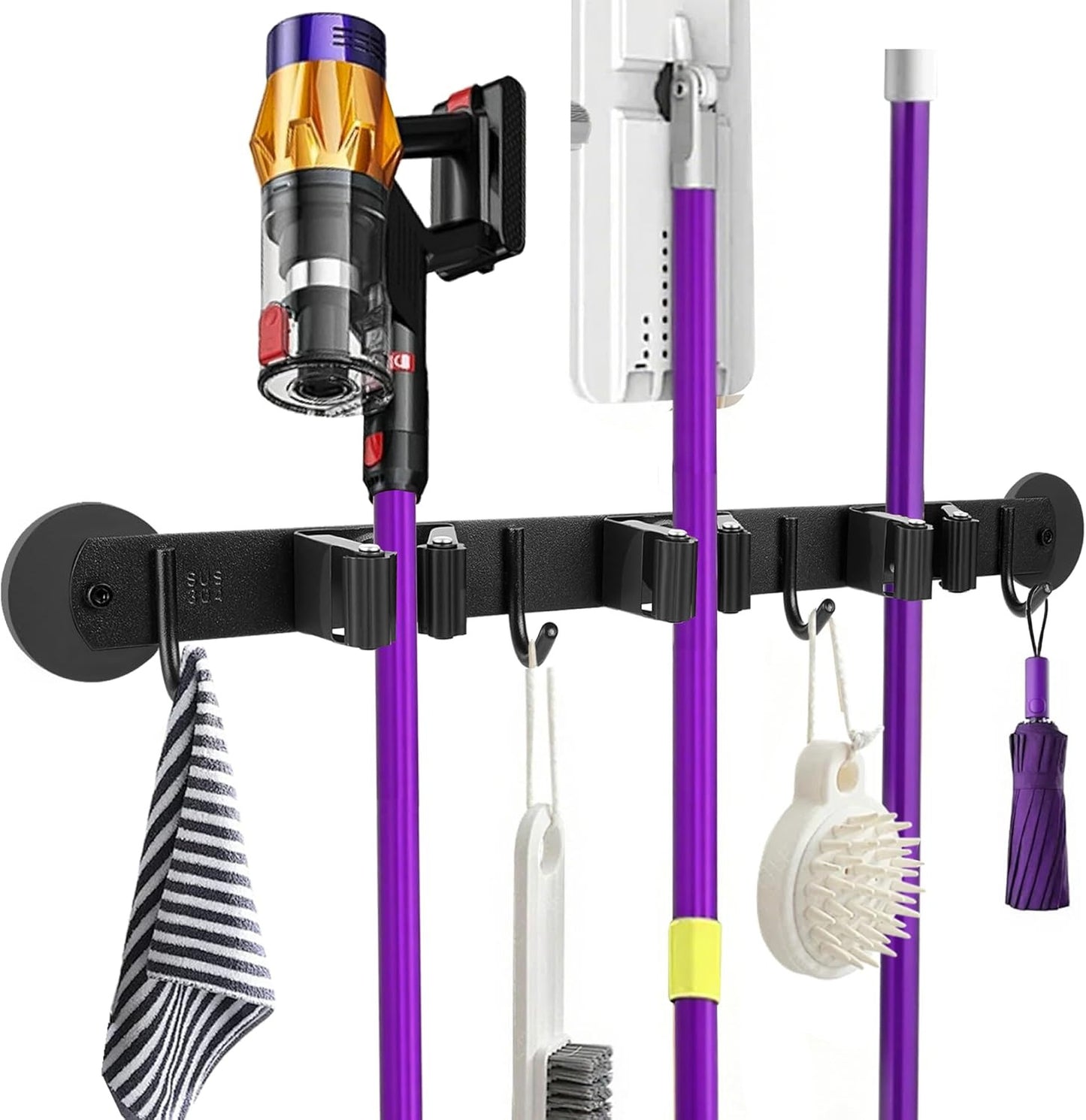 Magnetic Broom Holder Wall Mount - Heavy Duty Non-Slip Mop Hanger with 4 Hooks a
