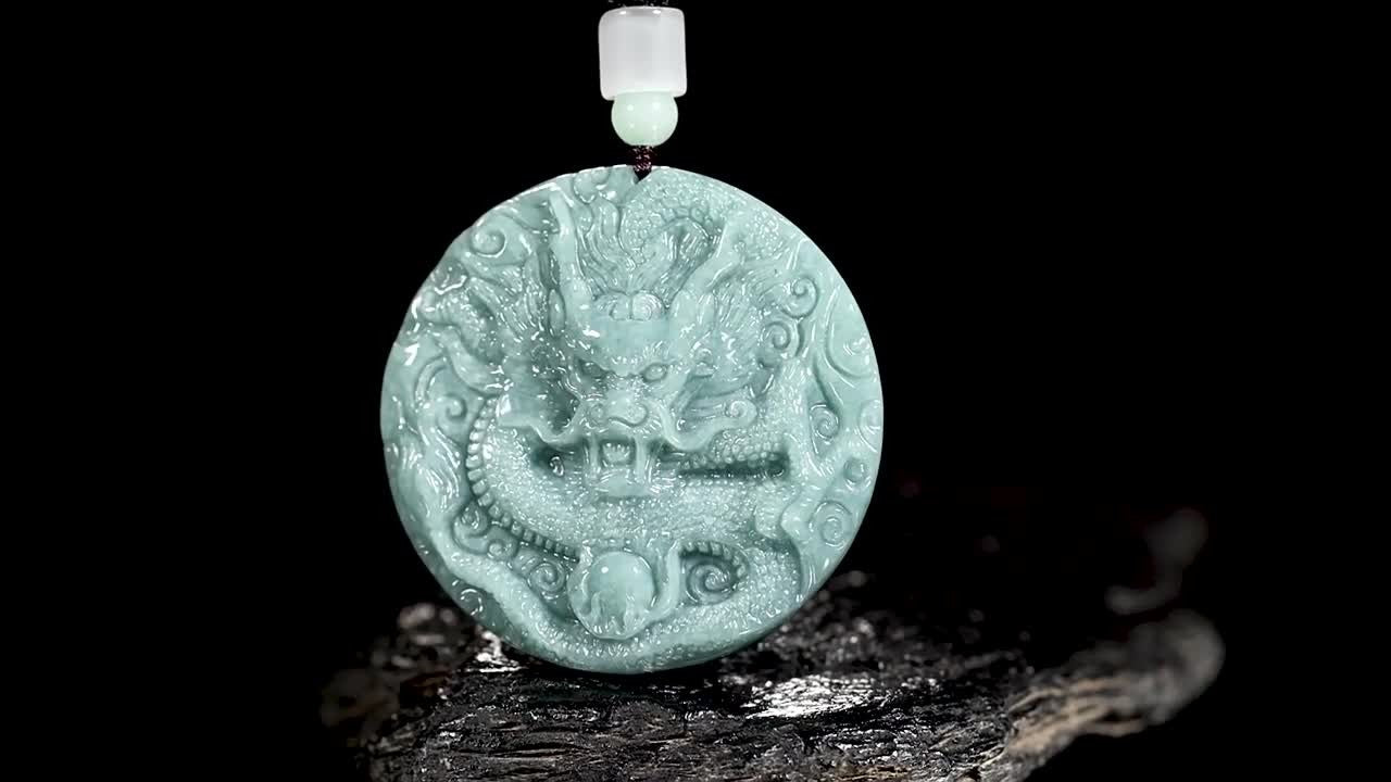 Certificate China Natural Grade A Jade Jadeite Zodiac Dragon Men Lucky Pendant