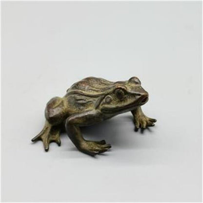 Old Chinese Bronze Copper Handmade Frog Wealth Statue