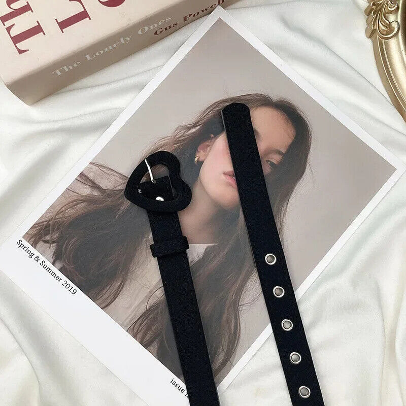 Women Belt Denim Fabric Strap Love Buckle All-Match Jeans Pink Dress Waistbands