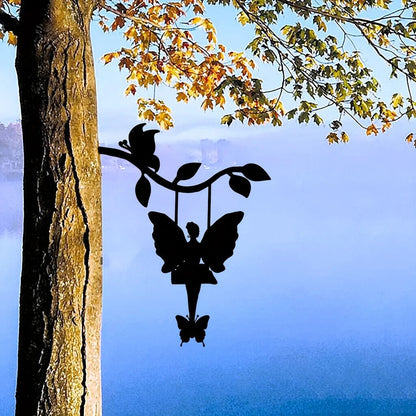 Elf On Branch Steel Silhouette Metal Wall Art - Perfect for Birthdays