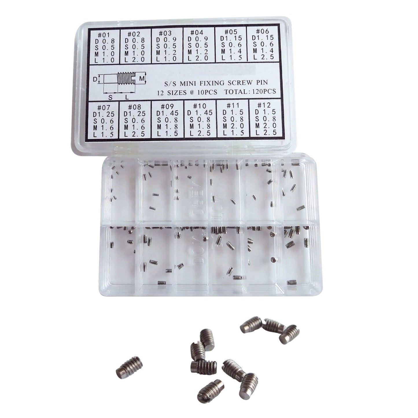 120Pcs 0.8mm-1.5mm Stainless Steel Mini Watch Fixing Screws Pins Repair Tool Box