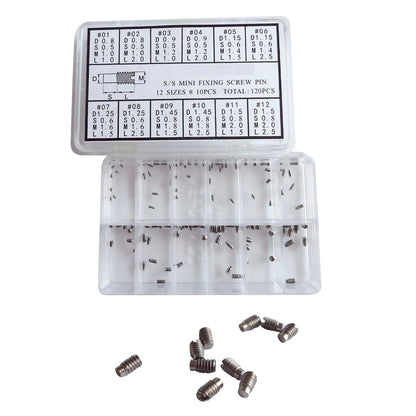120Pcs 0.8mm-1.5mm Stainless Steel Mini Watch Fixing Screws Pins Repair Tool Box