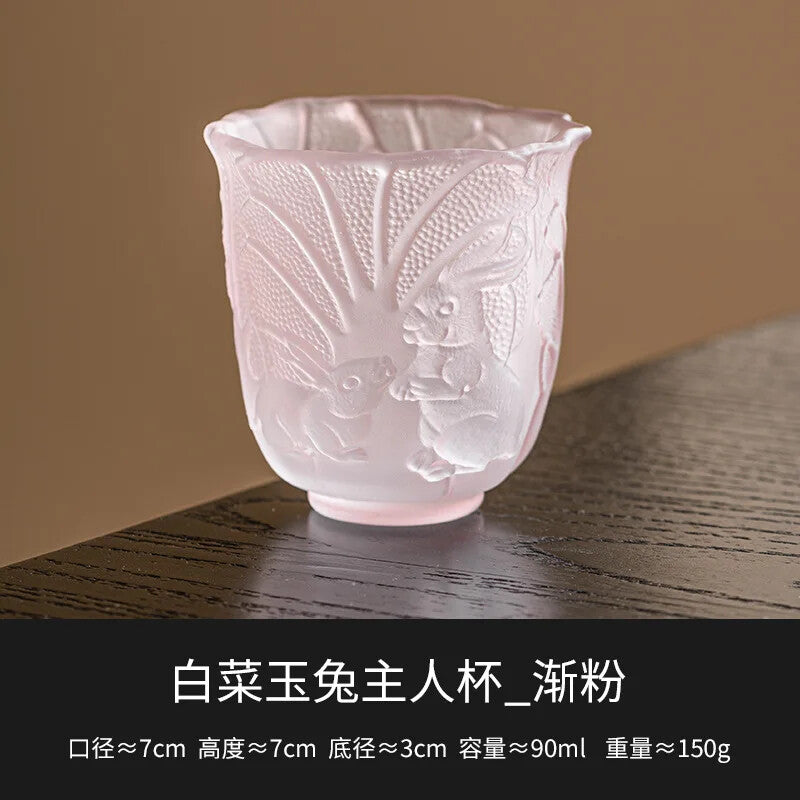 Cute Glass Rabbit Tea Cup Ladies High Grade Tea Cup Embossed Glaze Tea Set