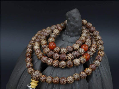 7mm Tibetan Buddhism 108 Gold-line Bodhi Mala Prayer Beads Necklace