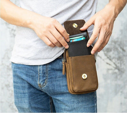 Men Phone Belt Pack Bag Loop Waist Holster Pouch Case Genuine Leather Wallet