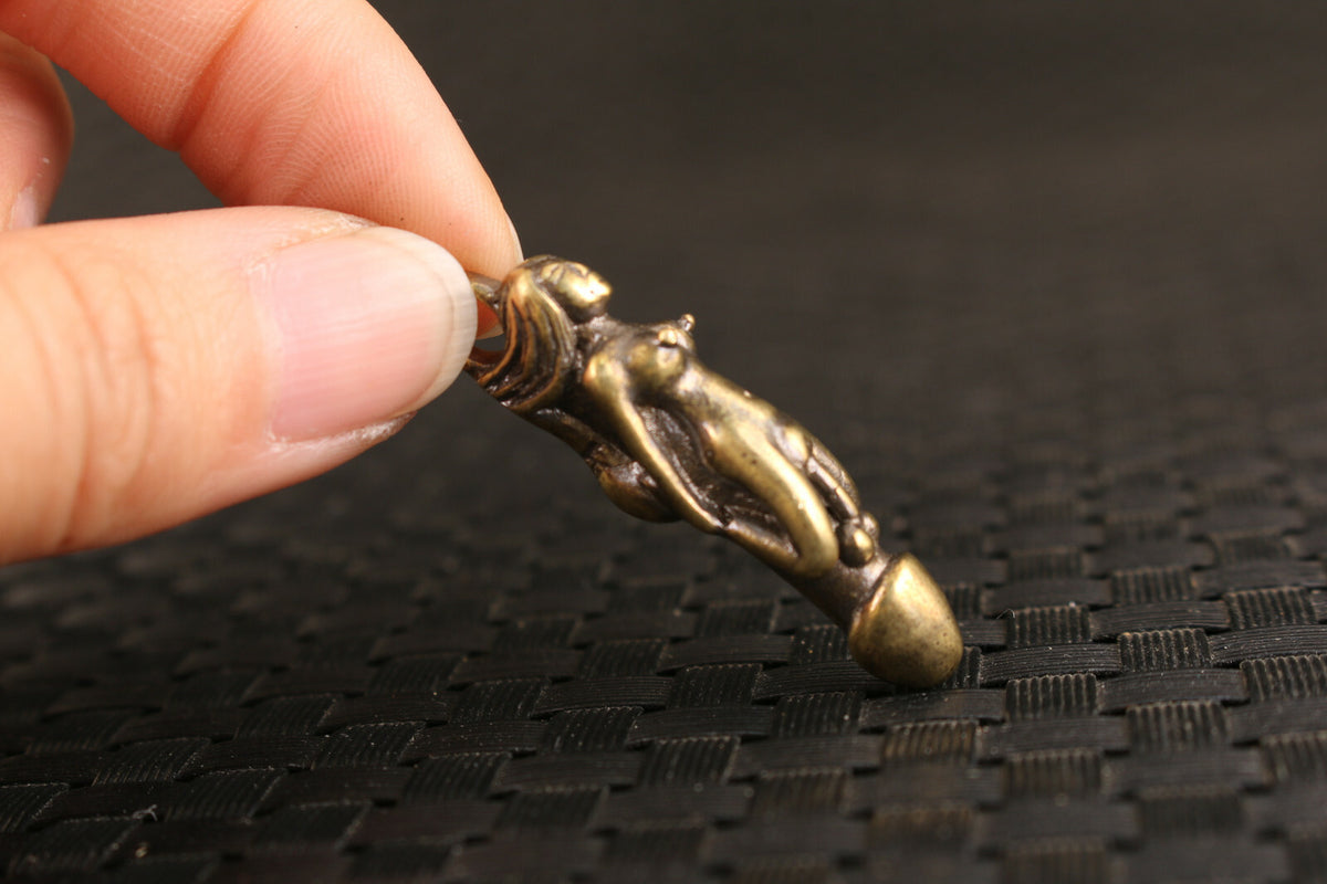 bronze mermaid man penis statue figure chinese collectable pendant A44