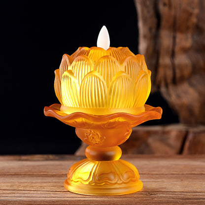1pairs Buddhism Supplies LED Glass Lotus Lamp Household Temple Buddha Light