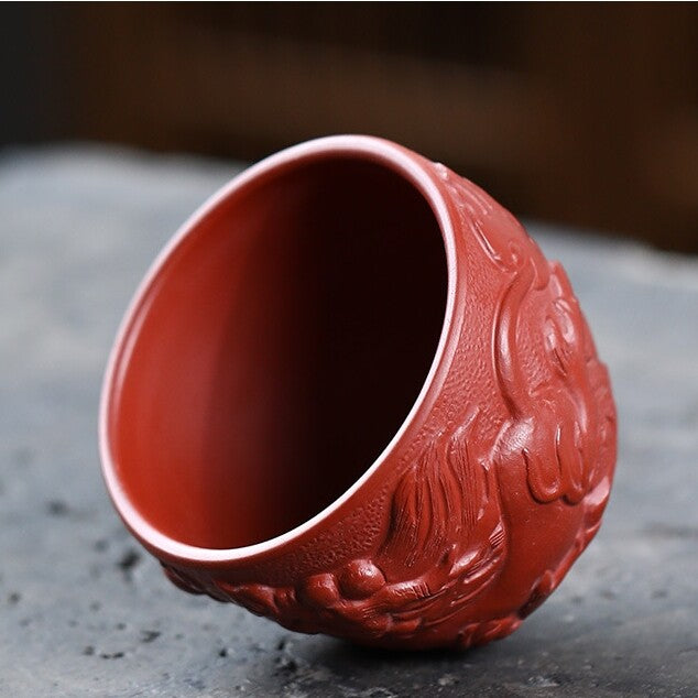 Yixing Zisha Pottery Dahongpao Clay Carved Tea Cup Dragon Carved Master Cup Big