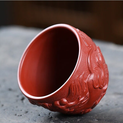 Yixing Zisha Pottery Dahongpao Clay Carved Tea Cup Dragon Carved Master Cup Big