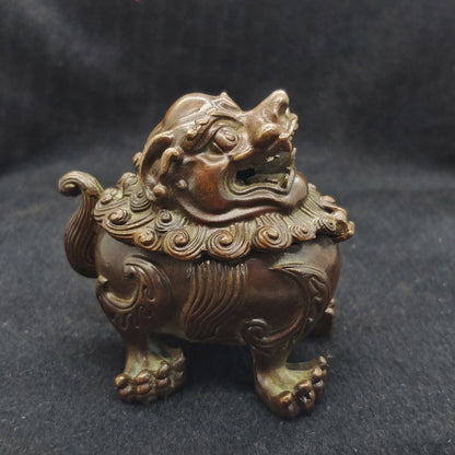Chinese Bronze Lion Figure Statue Tea Pet Incense Burner Buddha Statue