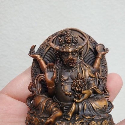 8CM Old Nepal Pure Copper Bull King Pearl Heavenly Bodhisattva Buddha Statue