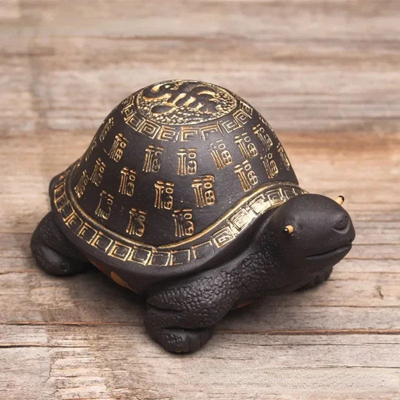 9.5cm Yixing Purple Clay Tea Pet Turtle Ornament Hand-carved Desktop Crafts
