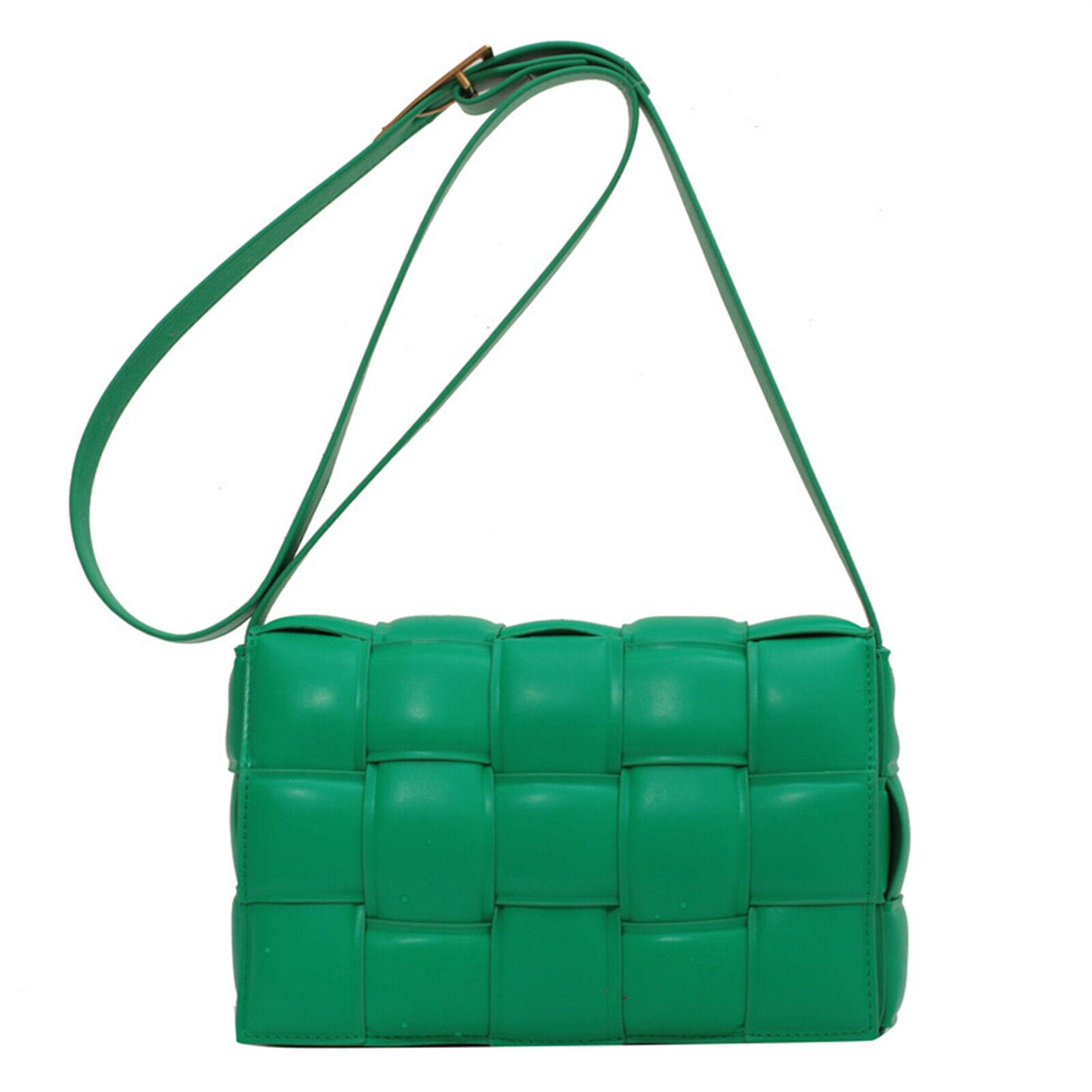 Woven Crossbody Bags for Women Padded Cassette Shoulder Bag Green PU Clutch