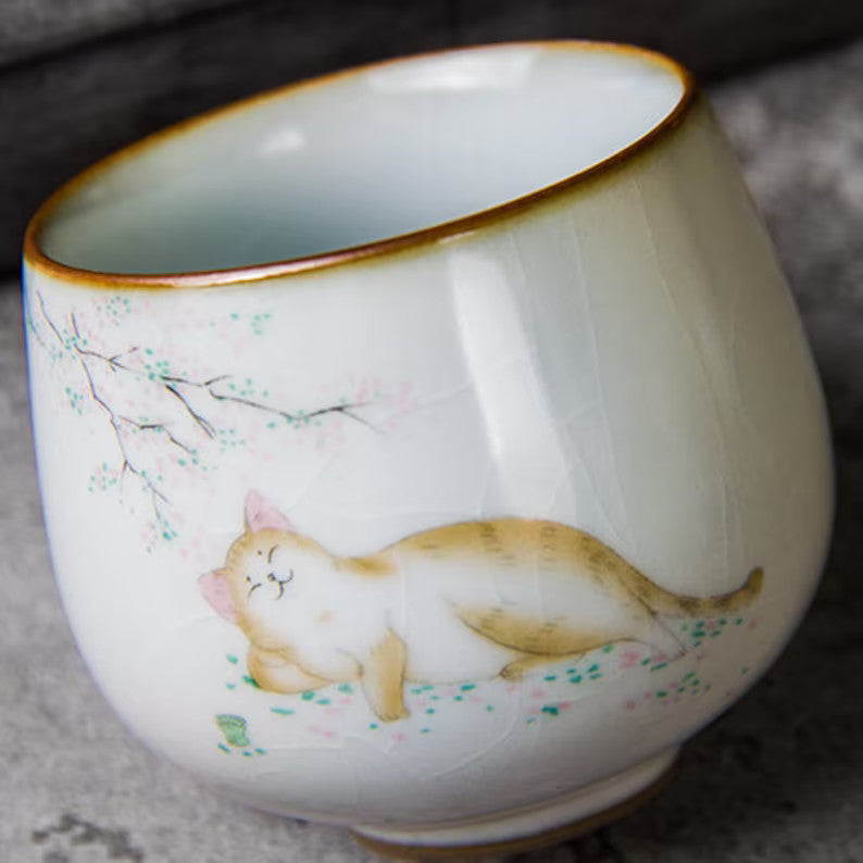 Embersceramic Ceramic Tea Cup Lovely Cat Chinese Kung Fu Cup 100ml