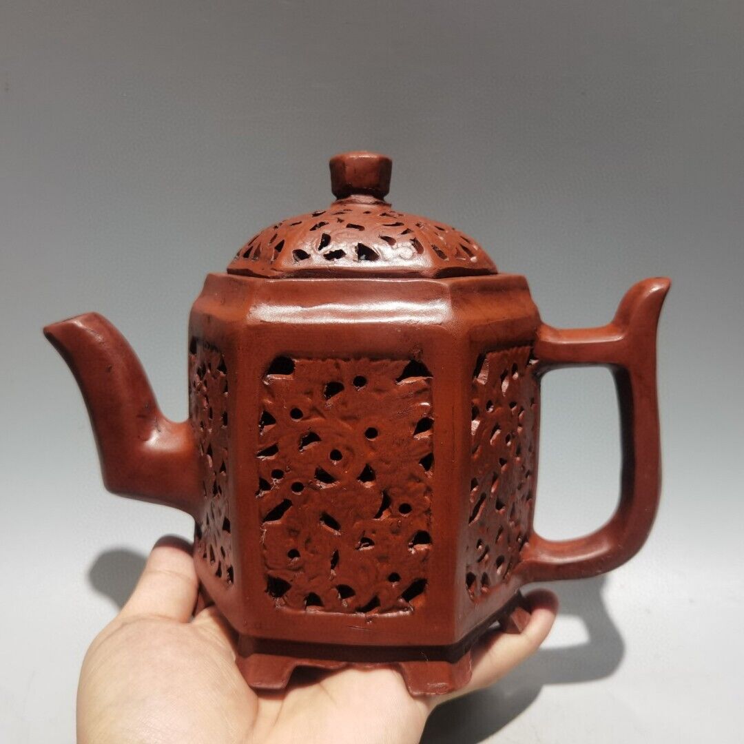Vintage Chinese Yixing Purple Clay Teapot Zisha Ceremony Carving Collectible Art