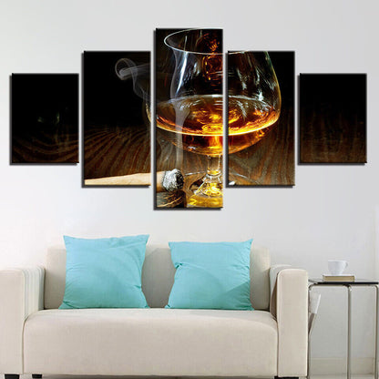 Cigarette Alcohol Glass Cigar Canvas Prints Painting Wall Art Home Decor 5PCS