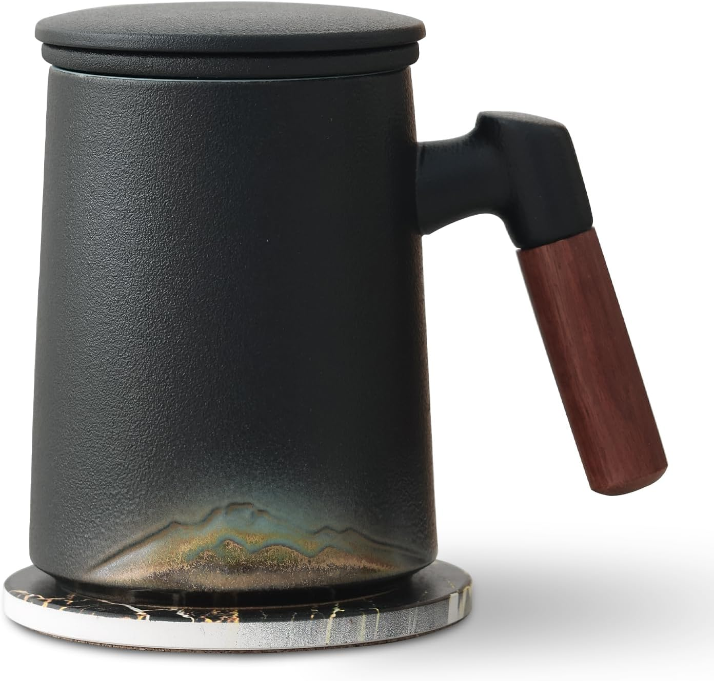 Handmade Ceramic Tea Cup with Infuser & Lid Mug with Bamboo Handle Kitchen Decor