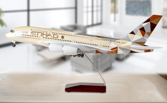 1:160 46CM ETIHAD AIRBUS A380 Passenger Airplane Landing Gear Resin Plane Model