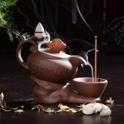 Teapot Shape Purple Sands Backflow Incense Burner 14.5cm 5.8in Incense Utensils
