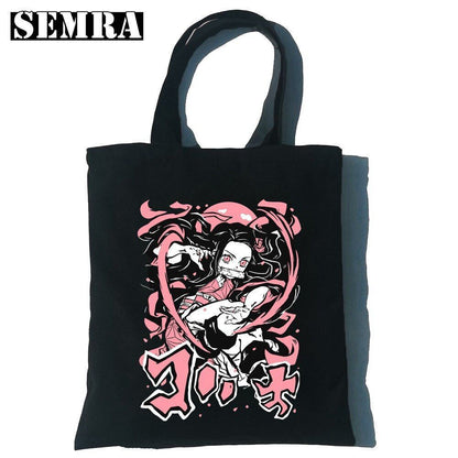 Canvas Tote Shoulder Bag Student Teacher Large Square Purse White / Black Pouch