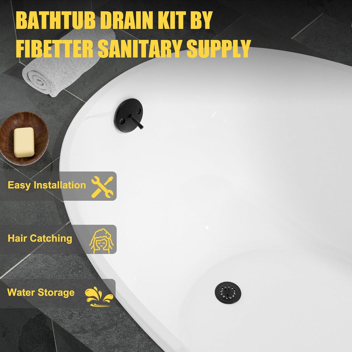 Trip Lever Tub Drain Kit, Bathtub Drains Stopper Replacement Set with Trip Lever