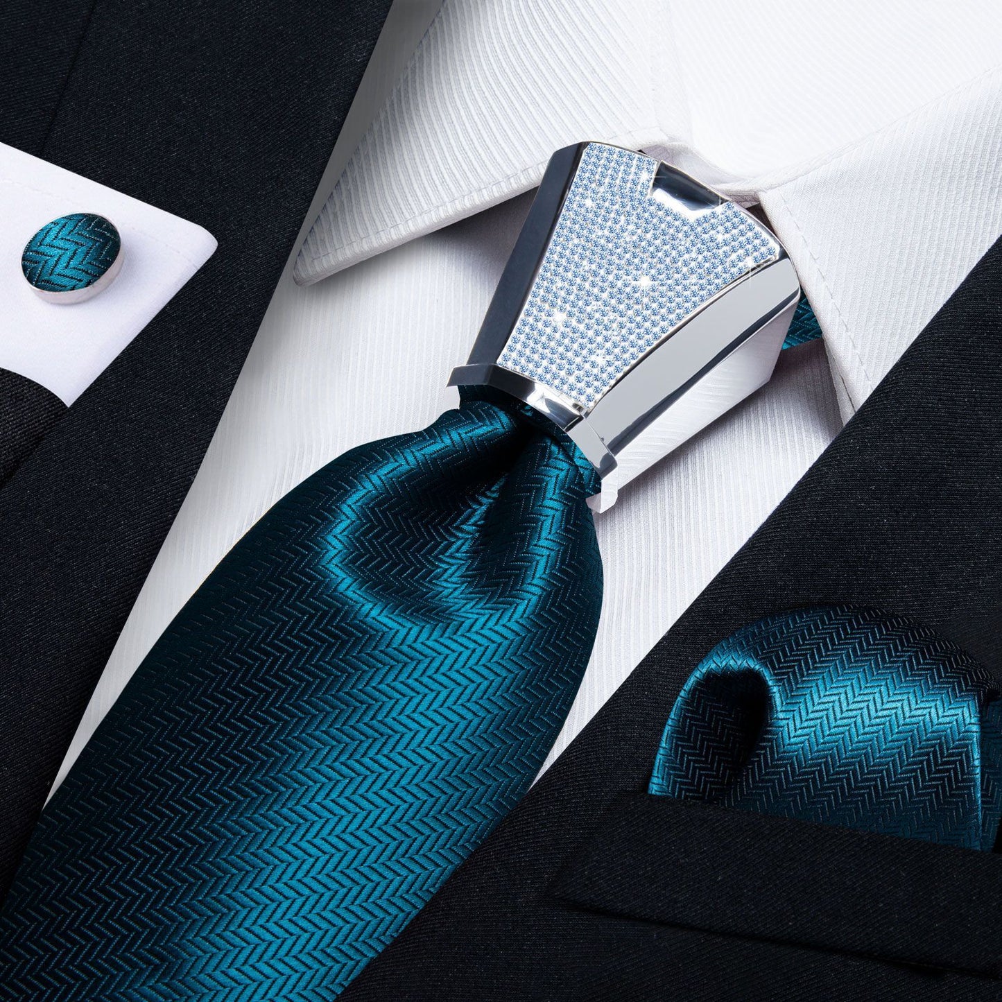 Men Necktie 3Pcs Luxury Striped Ties Cufflinks Pocket Square Wedding Accessories