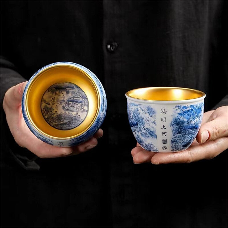 Gilding Hand Painted Tea Cup Fat Mutton Jade Porcelain Master Cup Pu'er Tea Cup