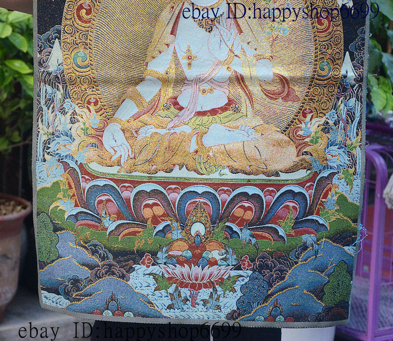 36" Tibet Buddhism Silk Cloth White Tara 7 eyes Thangka Painting Mural 11