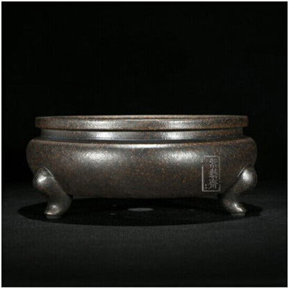 Round Chinese Yixing Zisha Shohin Literati Bunjin Bonsai Pot 6.5''x6.5''x2.75''