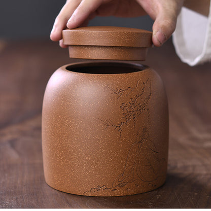 Yixing Zisha Pottery Handmade Old Man Tree Tea Canister Authentic Tea Jar Pot