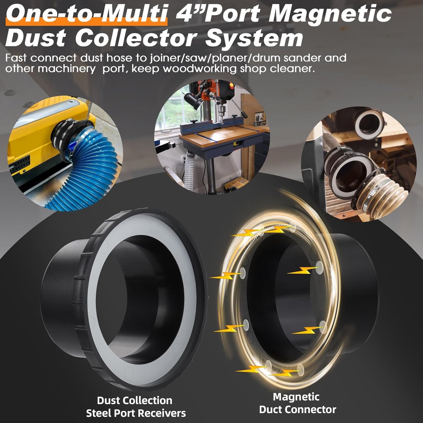 Magnetic Dust Collection Starter Kit for 4" Woodwork Shop Vacuums Dust Hose,One-