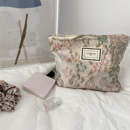 Cosmetic Pouch Embroidery Floral Print Traveling Toiletry Bag Canvas Makeup Case
