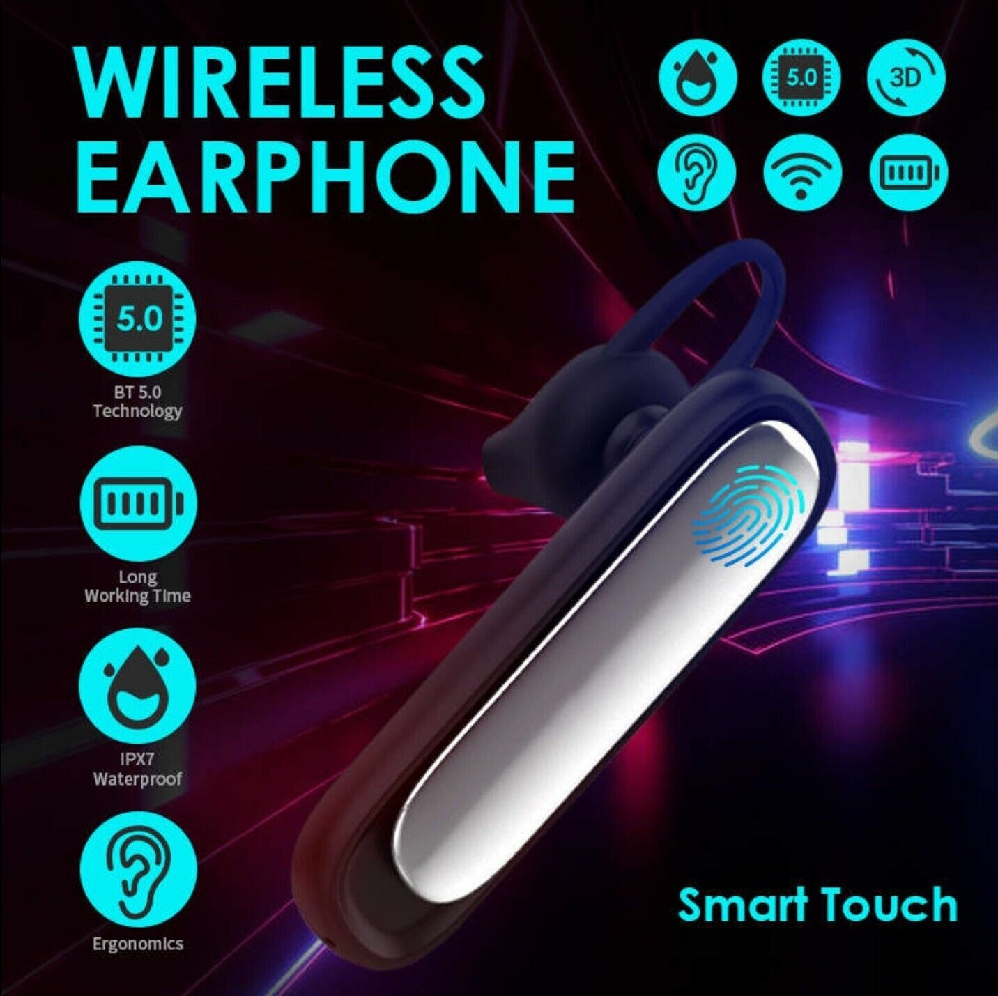 Bluetooth Headset Wireless in-ear Stereo Headphones Audifono Auriculares Single