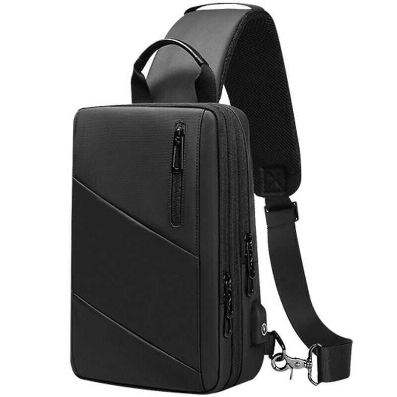 Men's Sling Backpack Oxford cloth Waterproof Crossbody Bag USB Port Sport Bags