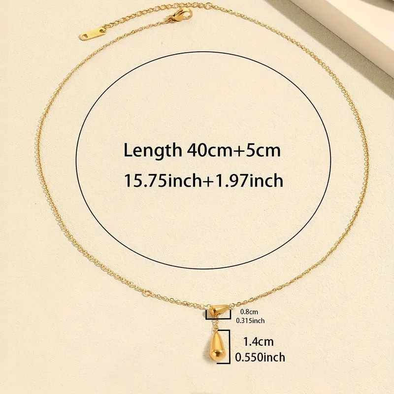 Teardrop Shape Beads Necklace 18K Gold Plated Golden Titanium Steel Chain Women
