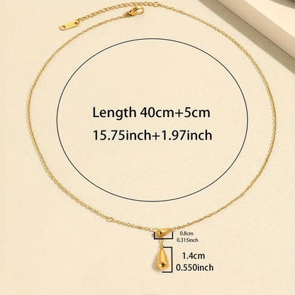 Teardrop Shape Beads Necklace 18K Gold Plated Golden Titanium Steel Chain Women