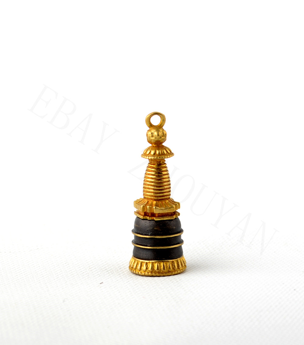 Old Blessed Tibetan Gilt Stupa Pendant Buddhist Amulet Nectar Pill Sutra Holder