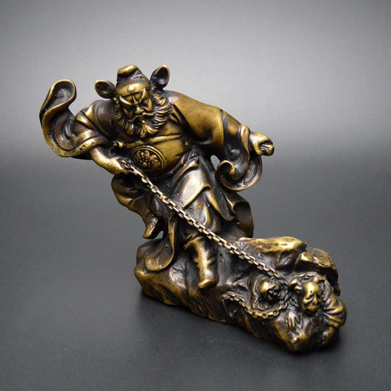 15cm China Folk Brass Taoism Zhongkui Hold Sword Catch Ghost Statue Home Decor