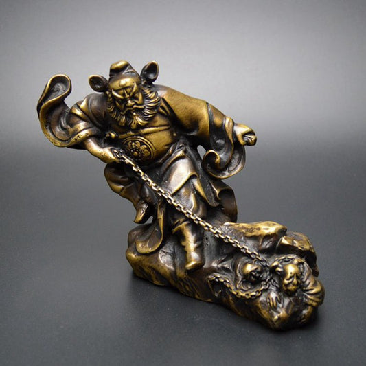15cm China Folk Brass Taoism Zhongkui Hold Sword Catch Ghost Statue Home Decor